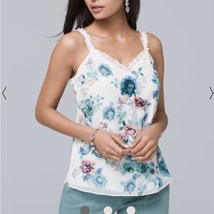 White House Black Market Floral White Tank